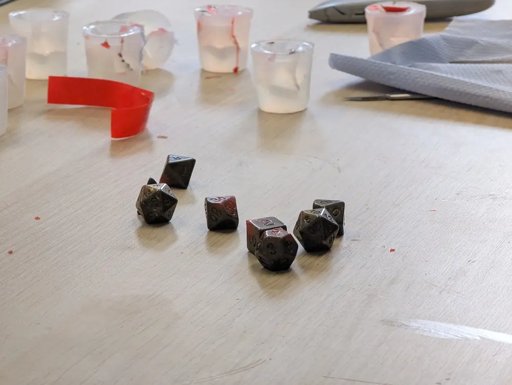 picture of several dice on the table without painted numbers