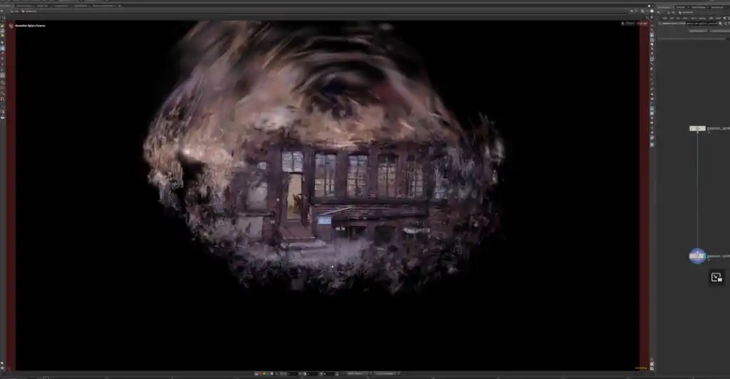 picture of Gaussian splat of Sheffield Hackspace, zoomed out