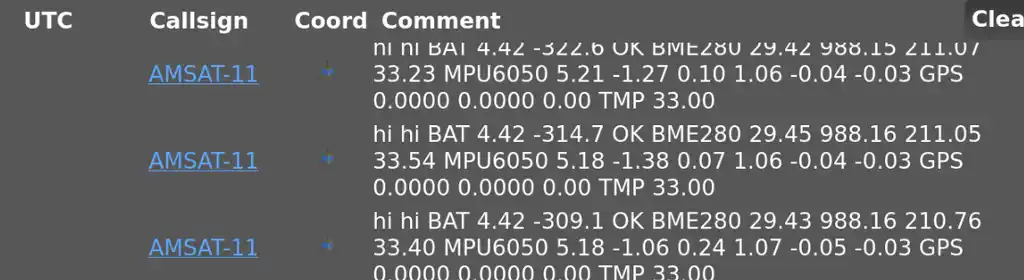 screenshot of messages received from cubesat