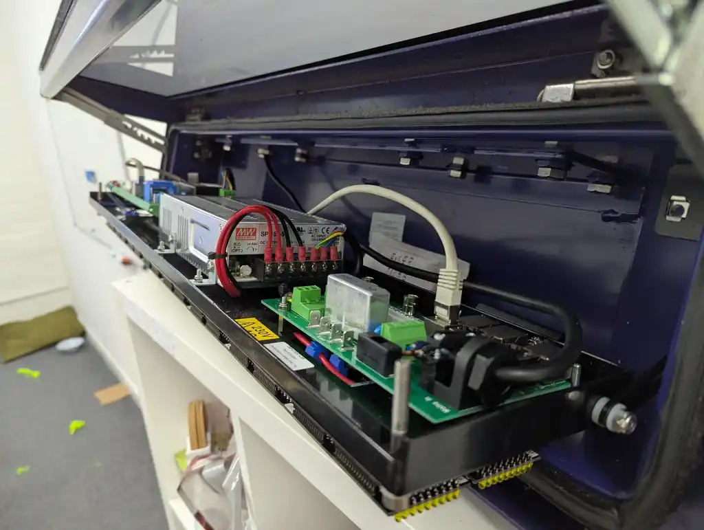 picture of internals of electronics, showing power components