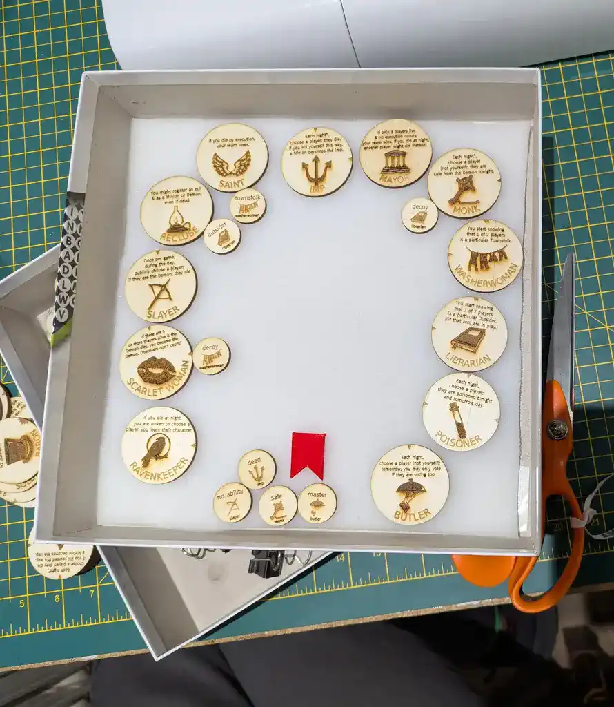 picture of a board game setup, with tokens around a circle