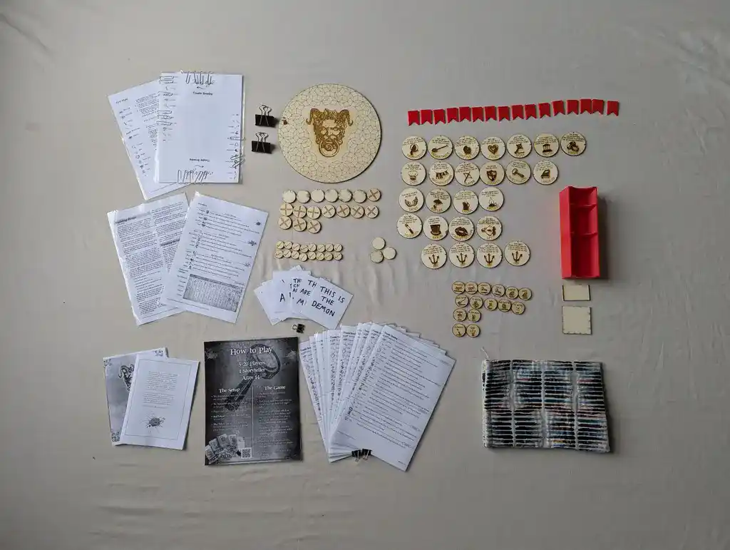 picture of the entire contents of a board game, laid out on a table