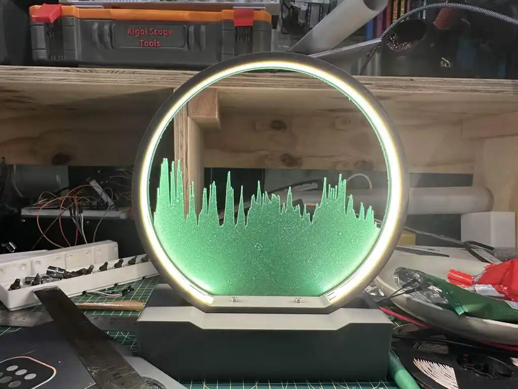 picture of 3D printed lamp assembly, assembled with elevation profile