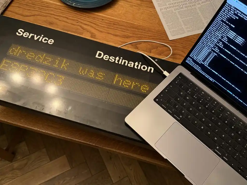 picture of large LED bus sign on tabletop