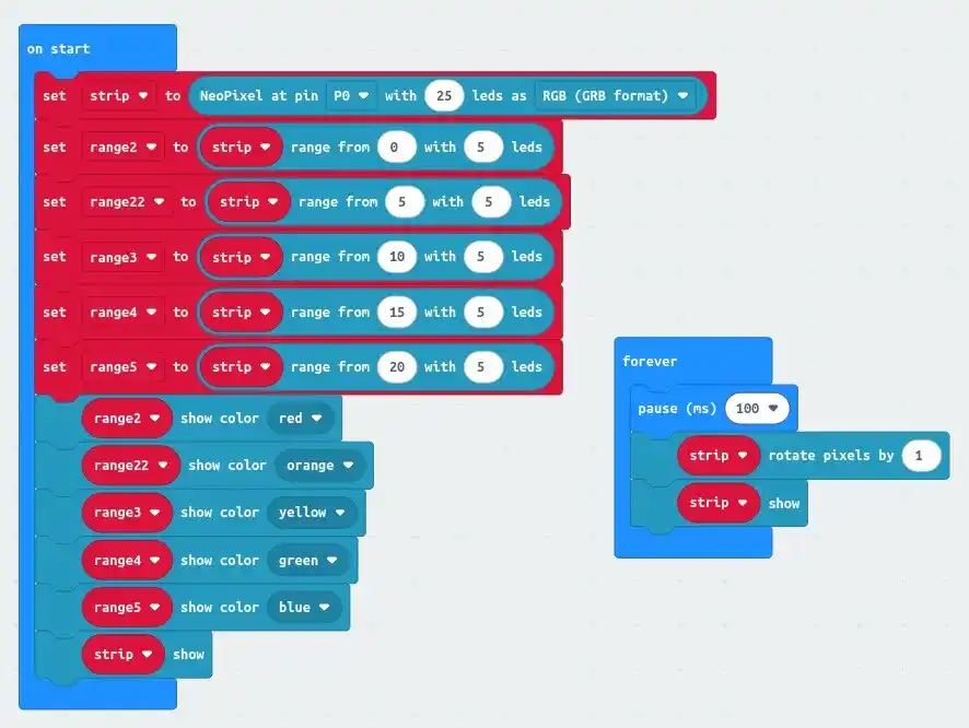 screenshot of block-based programming for the BBC microbit